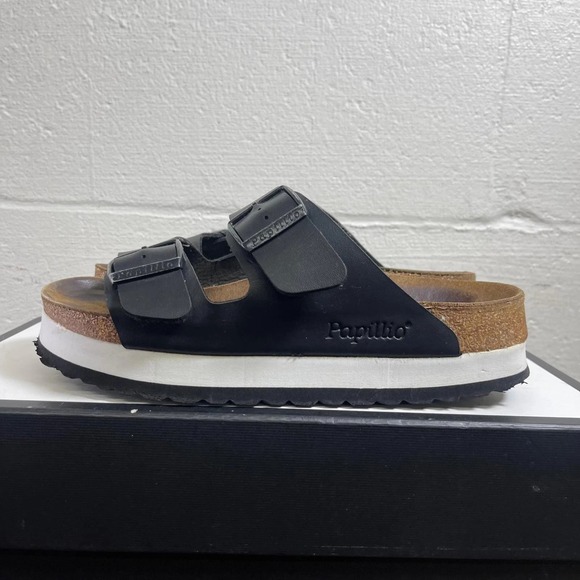 Birkenstock Papillio Arizona Black White Platform Sandals Women's 39 EU/8 US - Picture 4 of 9